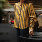 Women's Loose Stand Collar Striped Shirt