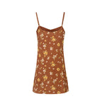 Brown Print V-Neck Strap Dress