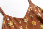 Brown Print V-Neck Strap Dress