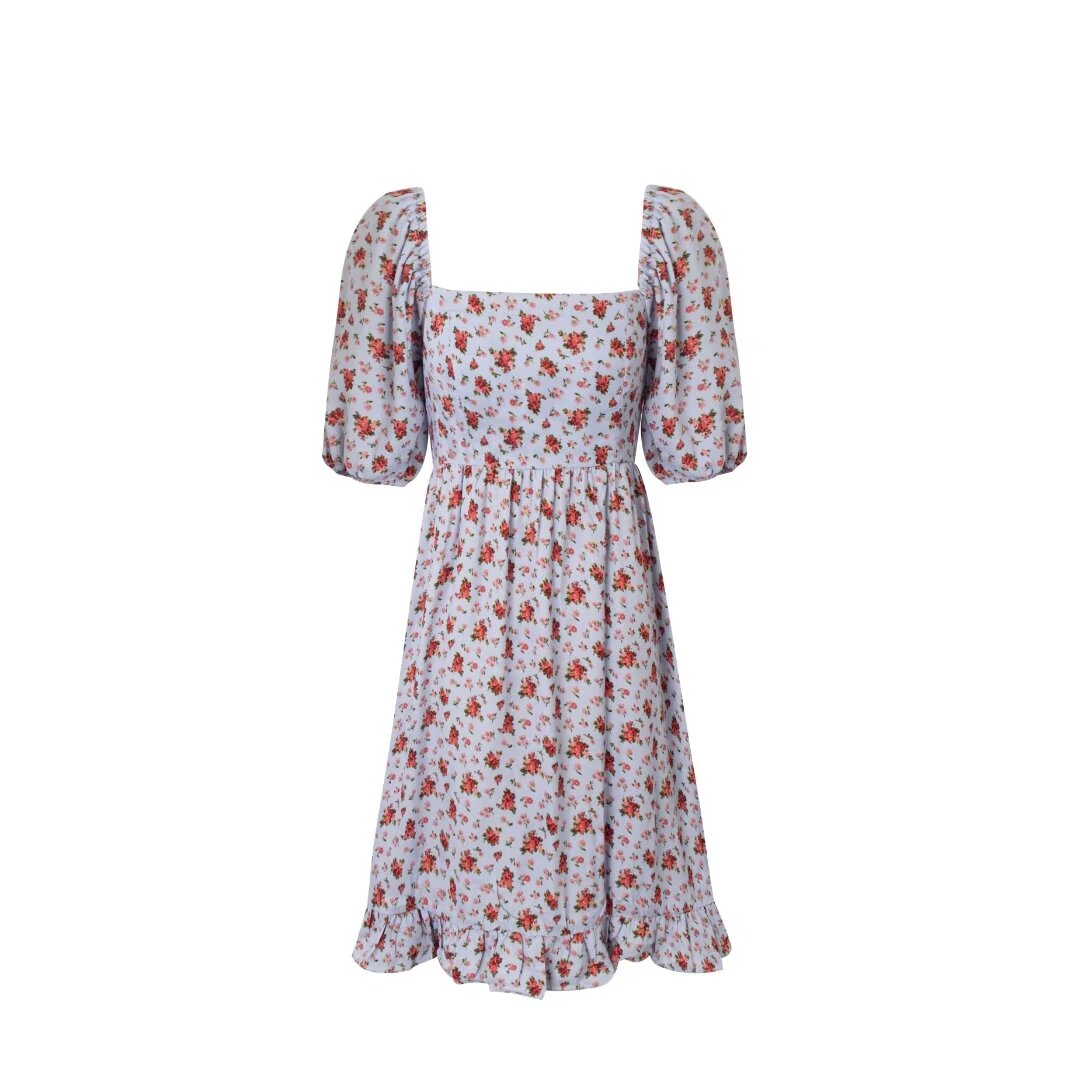 Floral Square-Neck Puff-Sleeve Mini Dress