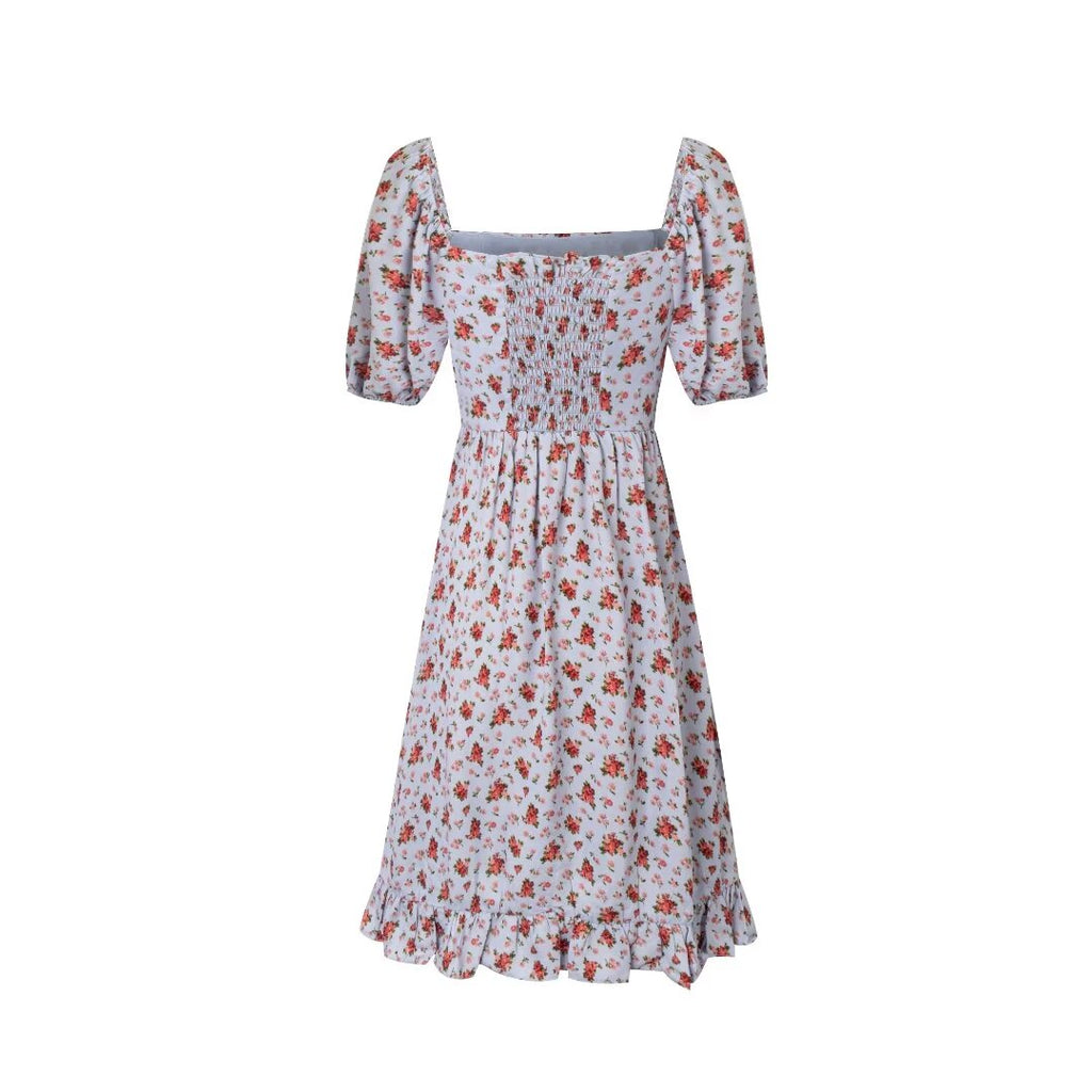 Floral Square-Neck Puff-Sleeve Mini Dress