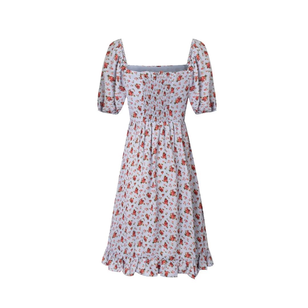 Floral Square-Neck Puff-Sleeve Mini Dress