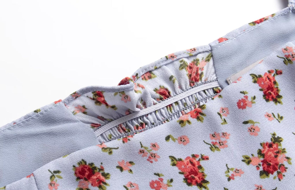 Floral Square-Neck Puff-Sleeve Mini Dress