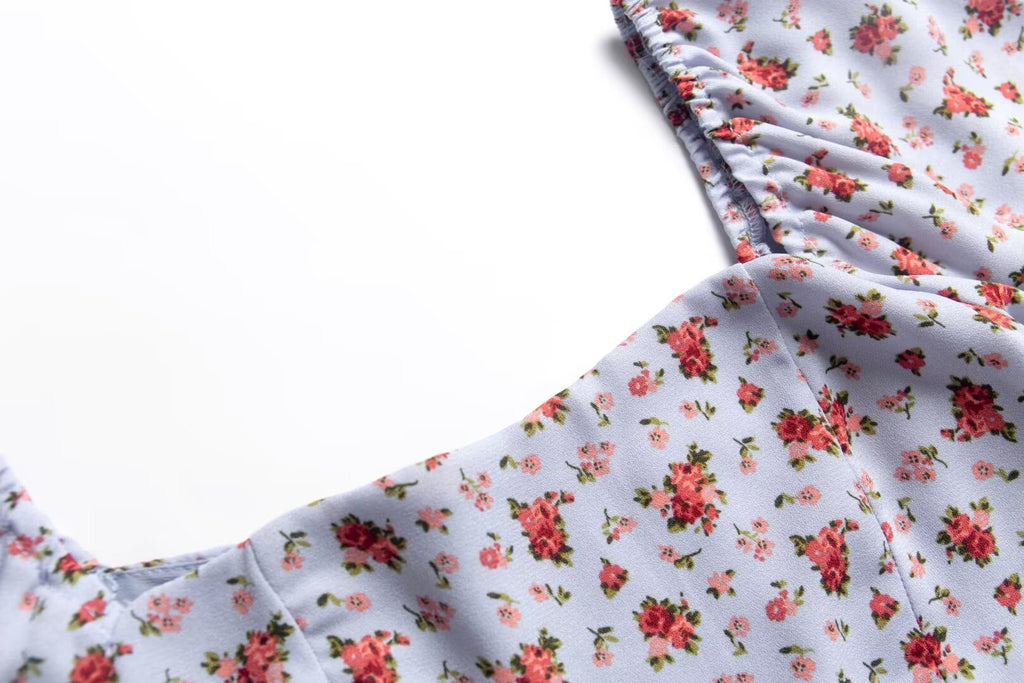 Floral Square-Neck Puff-Sleeve Mini Dress