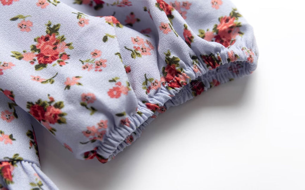 Floral Square-Neck Puff-Sleeve Mini Dress