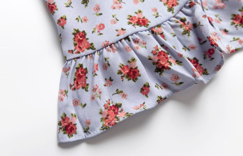 Floral Square-Neck Puff-Sleeve Mini Dress