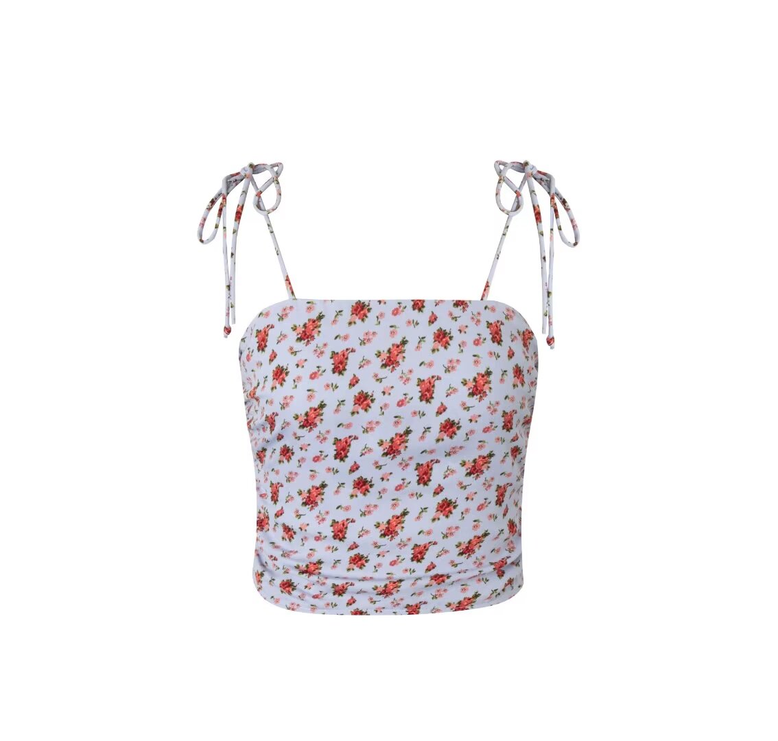 Women’s Multicolor Floral Smocked Spaghetti Strap Crop Camisole
