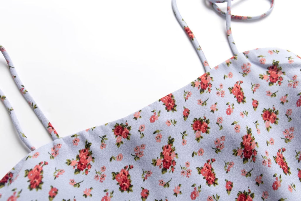 Women’s Multicolor Floral Smocked Spaghetti Strap Crop Camisole
