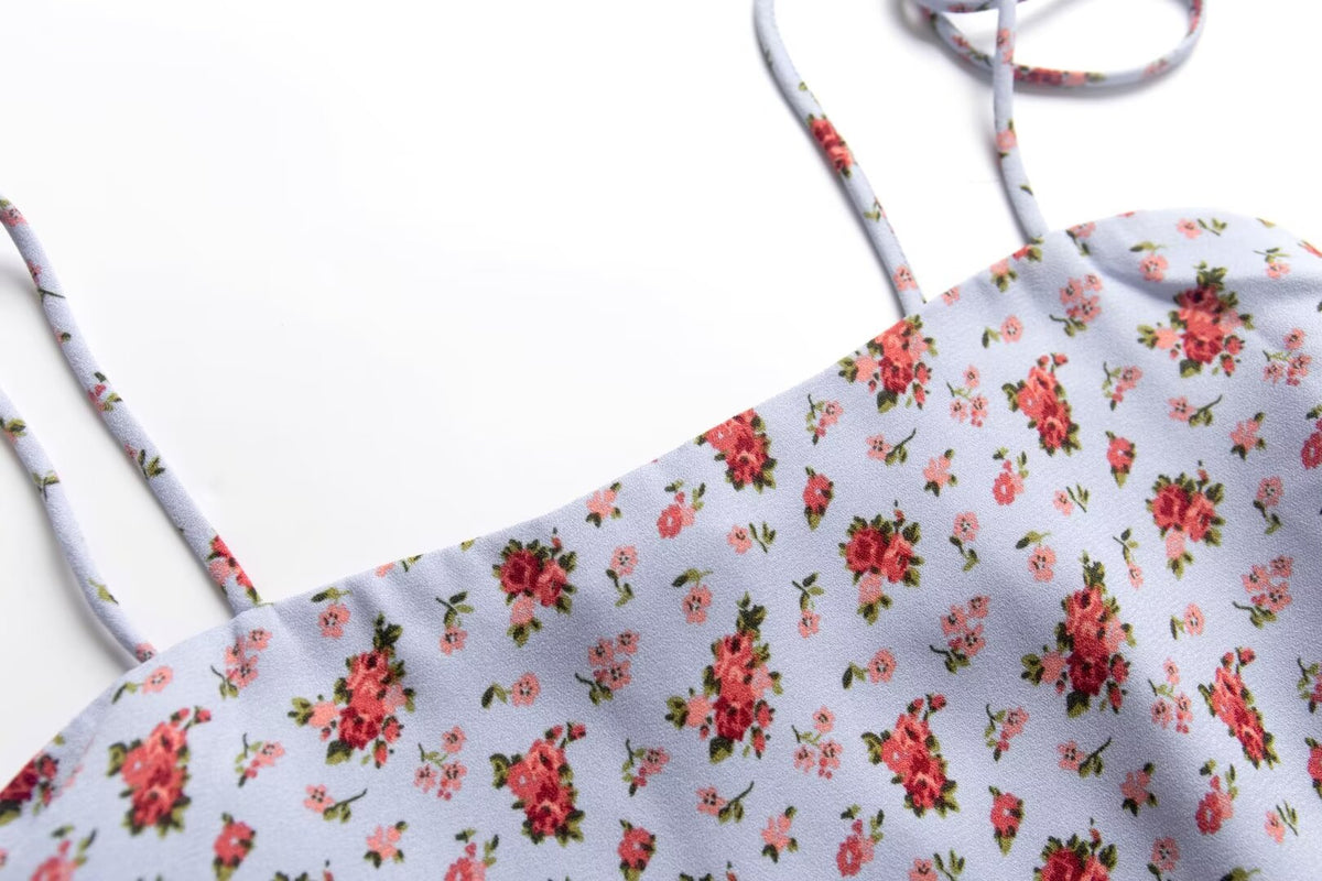 Women’s Multicolor Floral Smocked Spaghetti Strap Crop Camisole