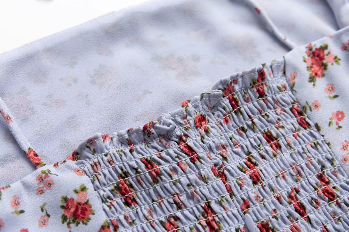 Women’s Multicolor Floral Smocked Spaghetti Strap Crop Camisole