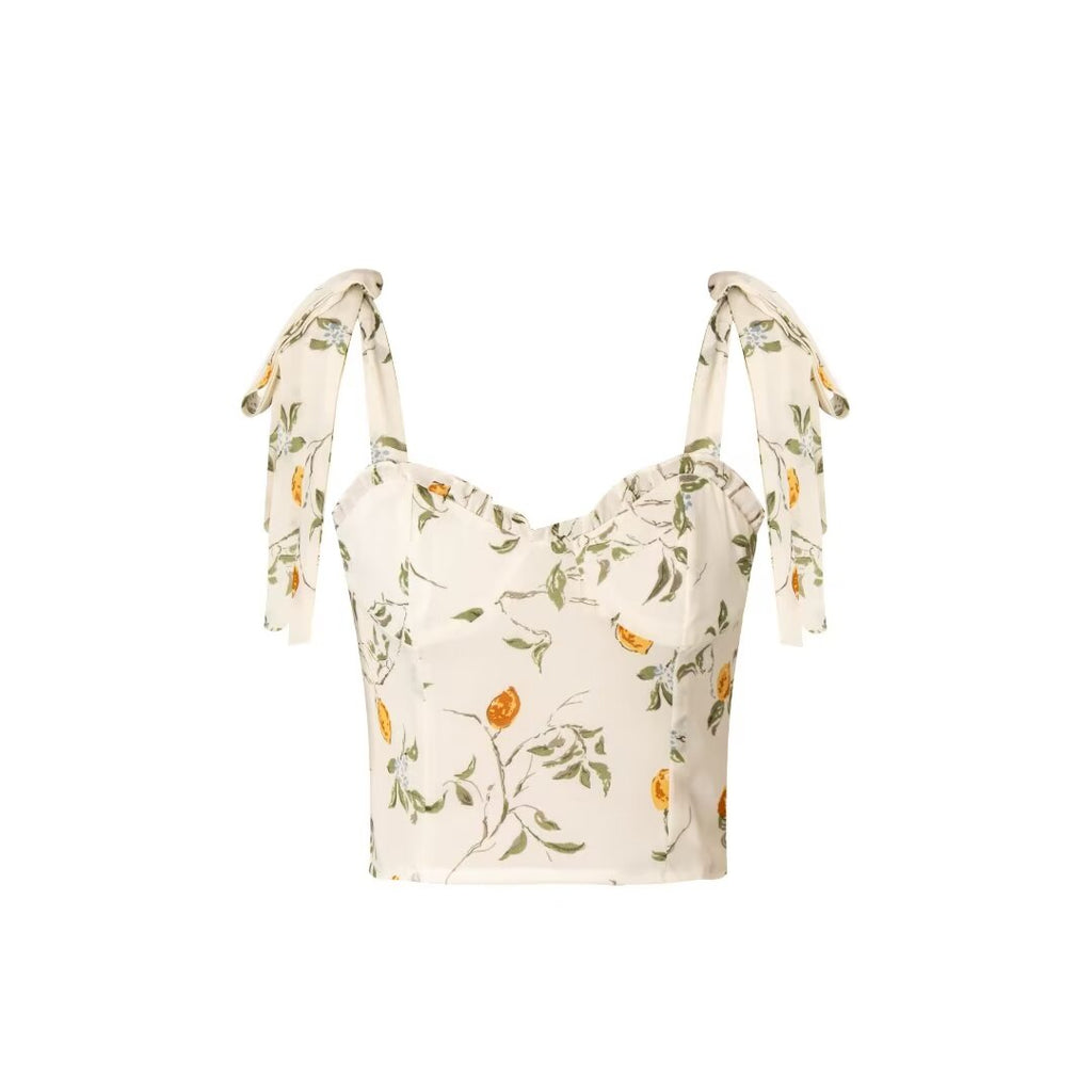 Women’s Multicolor Floral Smocked Tie Strap Crop Camisole