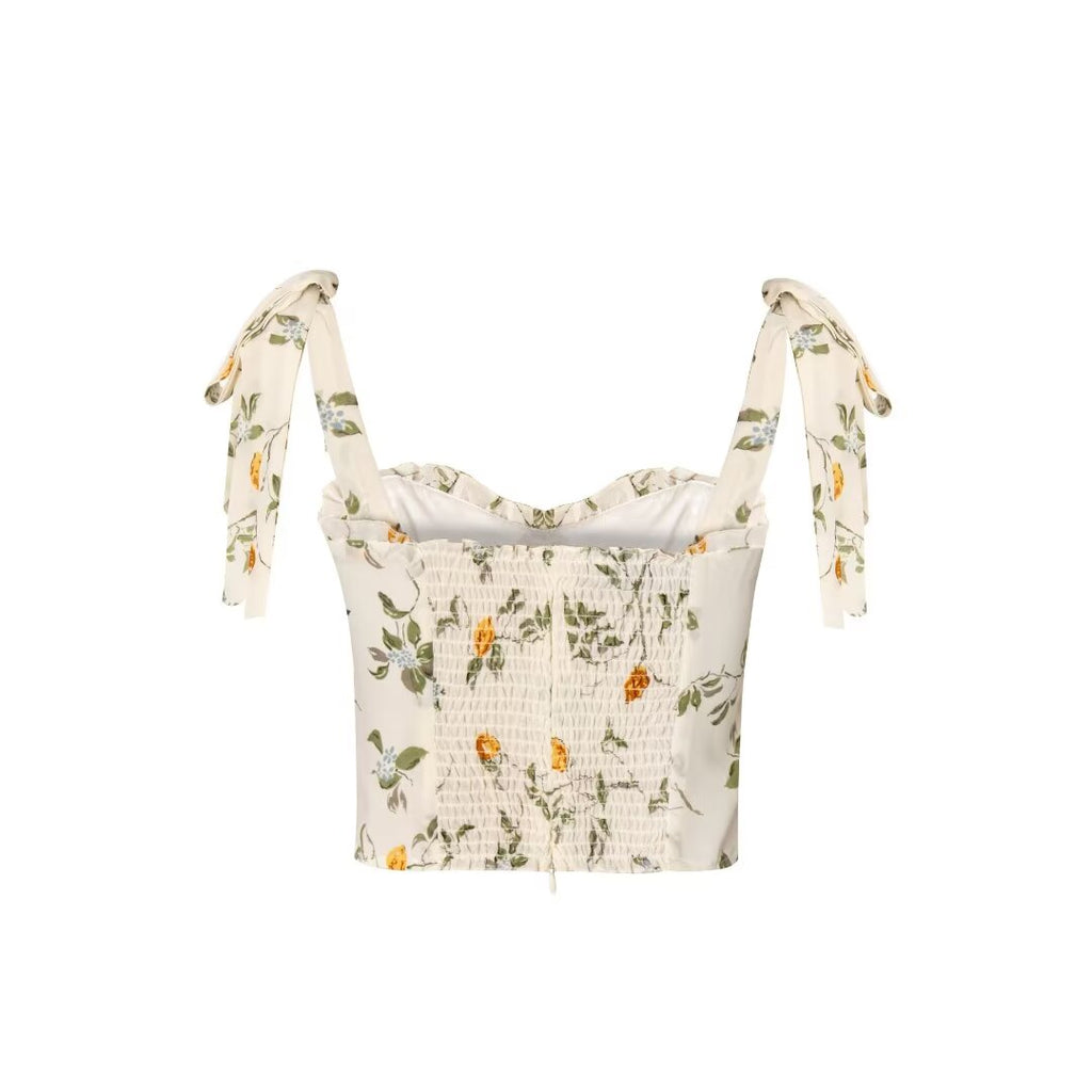 Women’s Multicolor Floral Smocked Tie Strap Crop Camisole