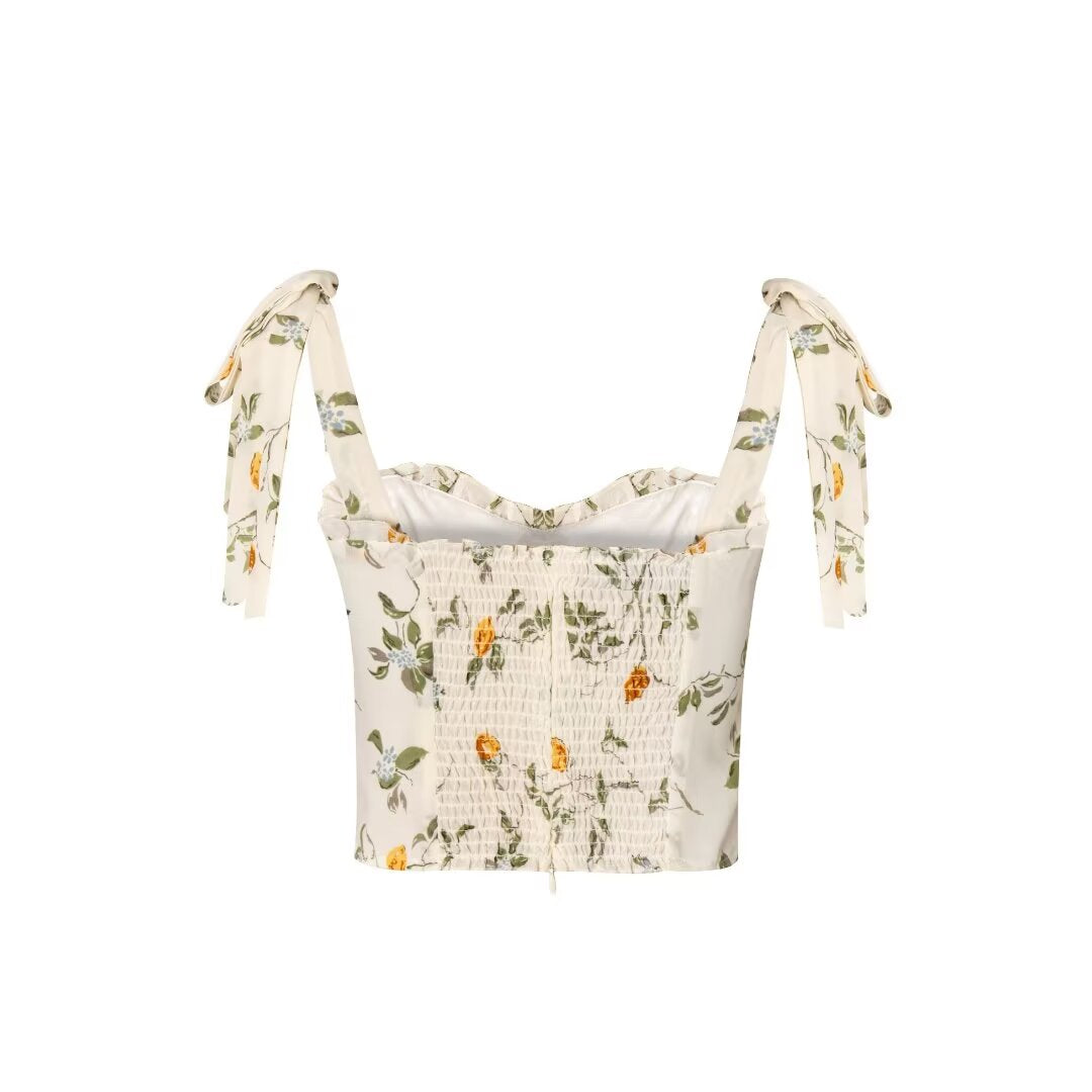 Women’s Multicolor Floral Smocked Tie Strap Crop Camisole