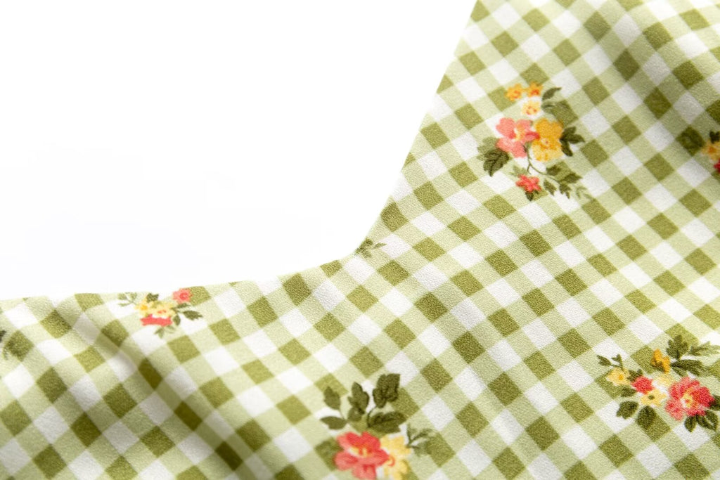 Women's Floral Plaid Lace Up Beach Dress