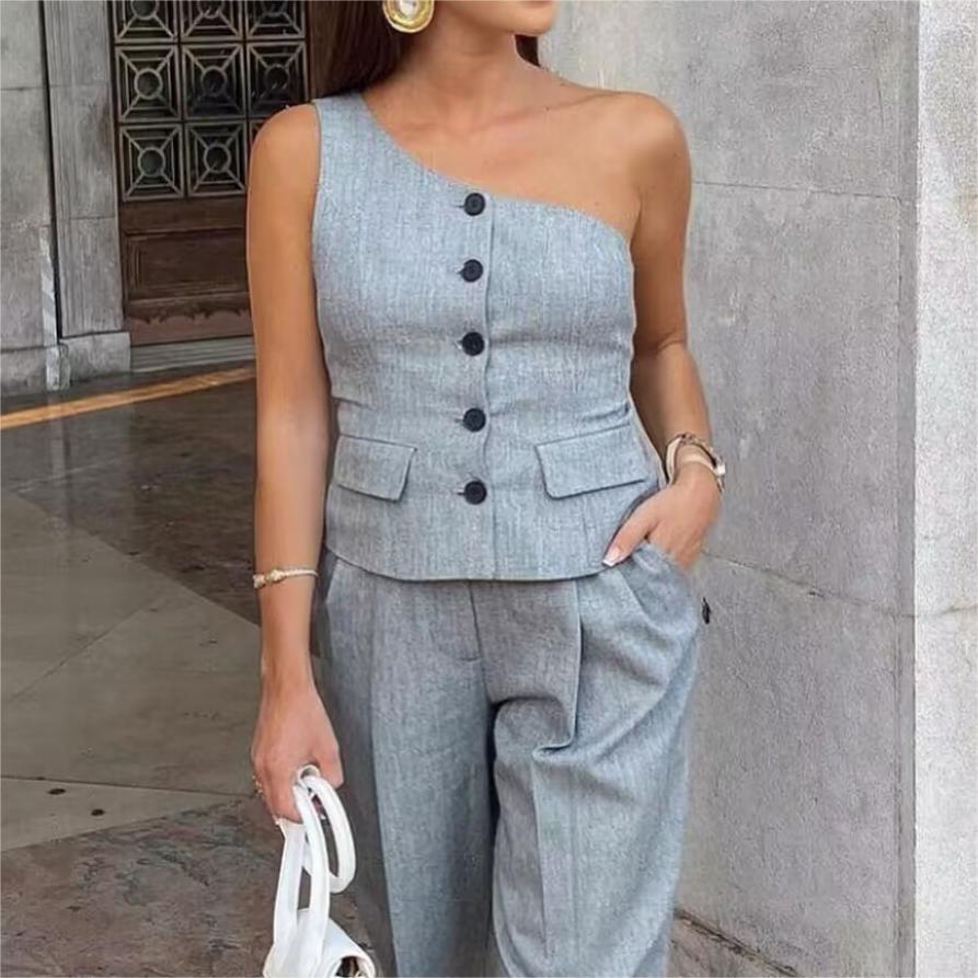 's Fashionable All Match Slim Irregular Asymmetric Vest Top