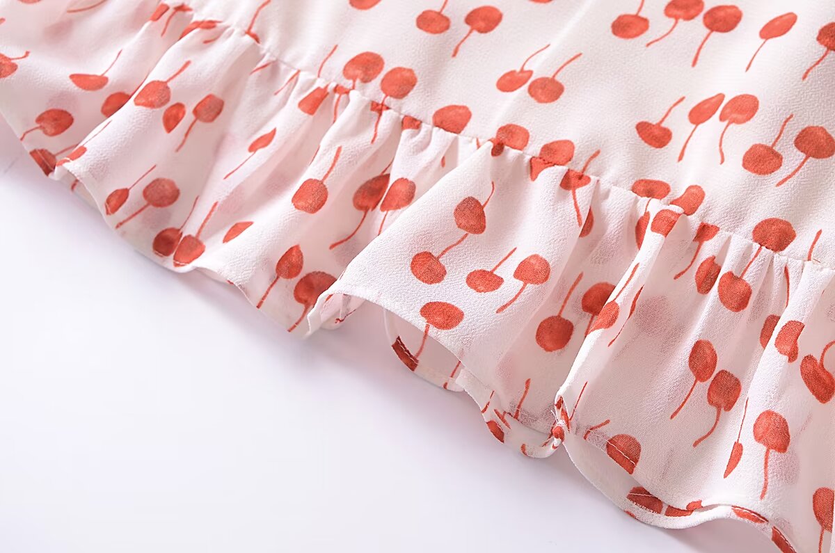 Women's Ruffle-Trim Floral Cotton V-Neck Dress