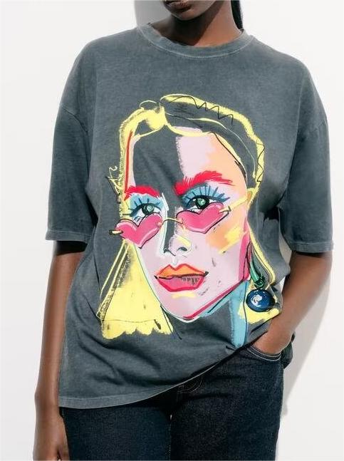 Women’s Washed Graphic Crew Neck T Shirt