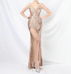 Women's Evening Dress Super Heavy Work Beaded Striped Sequin Evening Dress