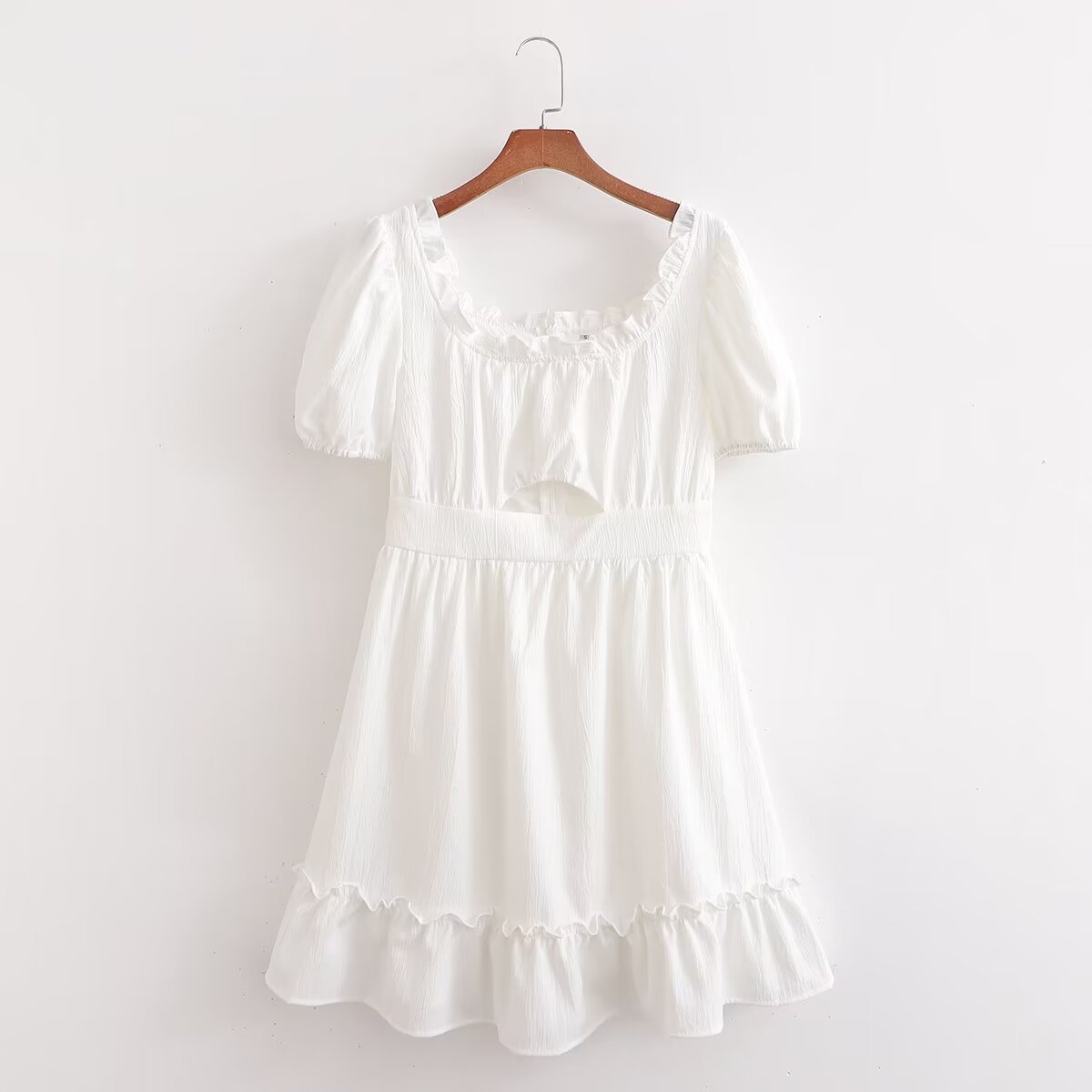 Spring Women Clothing Stylish Graceful Simple Solid Color Texture Ruffled Dress