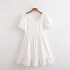 Spring Women Clothing Stylish Graceful Simple Solid Color Texture Ruffled Dress