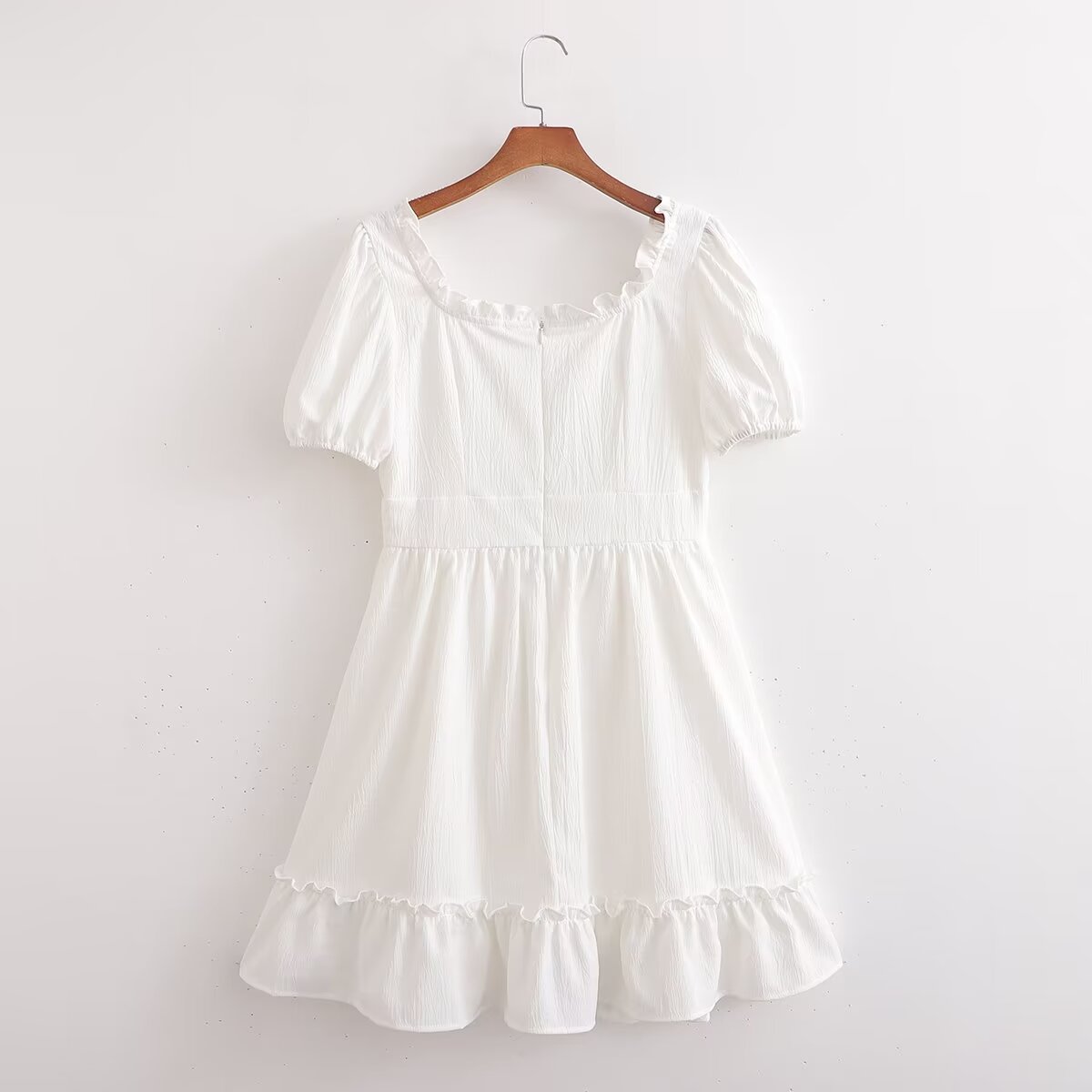 Spring Women Clothing Stylish Graceful Simple Solid Color Texture Ruffled Dress