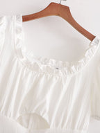 Spring Women Clothing Stylish Graceful Simple Solid Color Texture Ruffled Dress