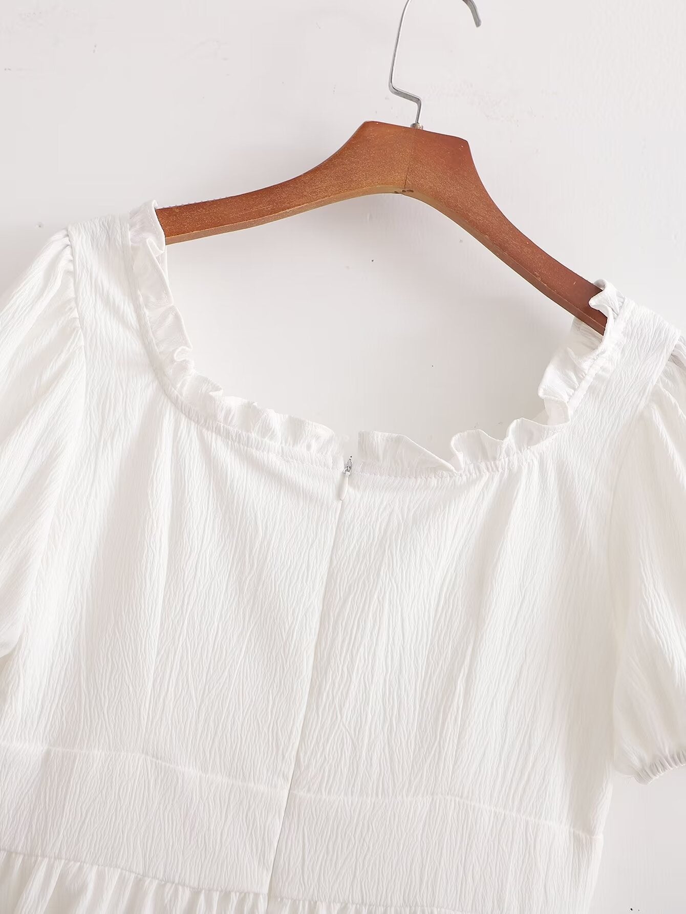 Spring Women Clothing Stylish Graceful Simple Solid Color Texture Ruffled Dress