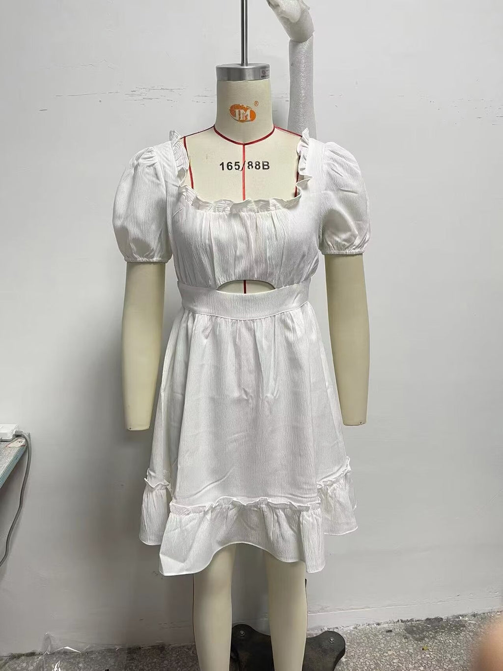 Spring Women Clothing Stylish Graceful Simple Solid Color Texture Ruffled Dress