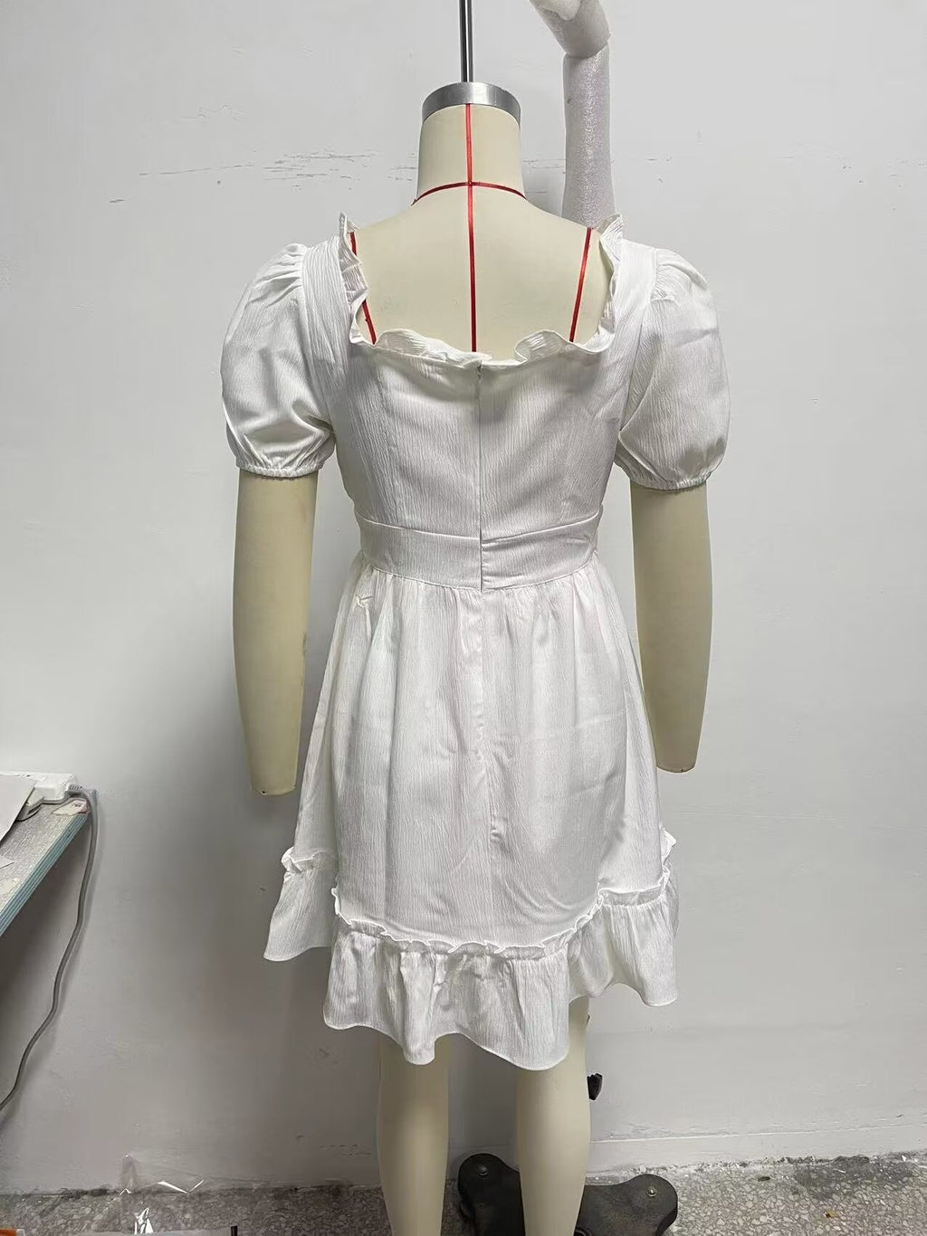 Spring Women Clothing Stylish Graceful Simple Solid Color Texture Ruffled Dress