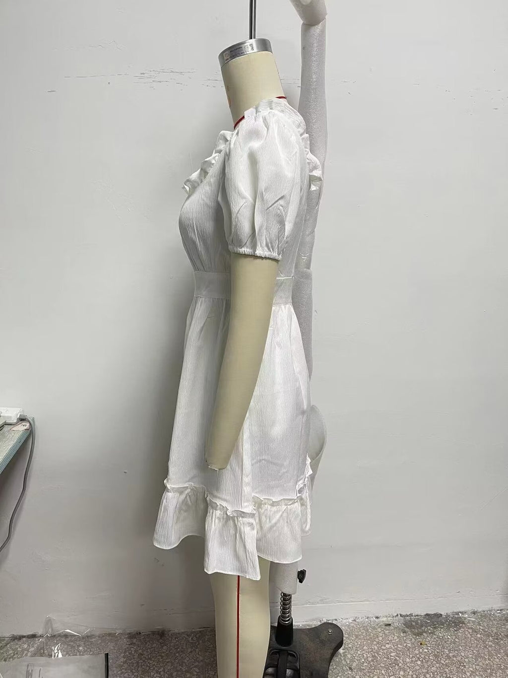 Spring Women Clothing Stylish Graceful Simple Solid Color Texture Ruffled Dress