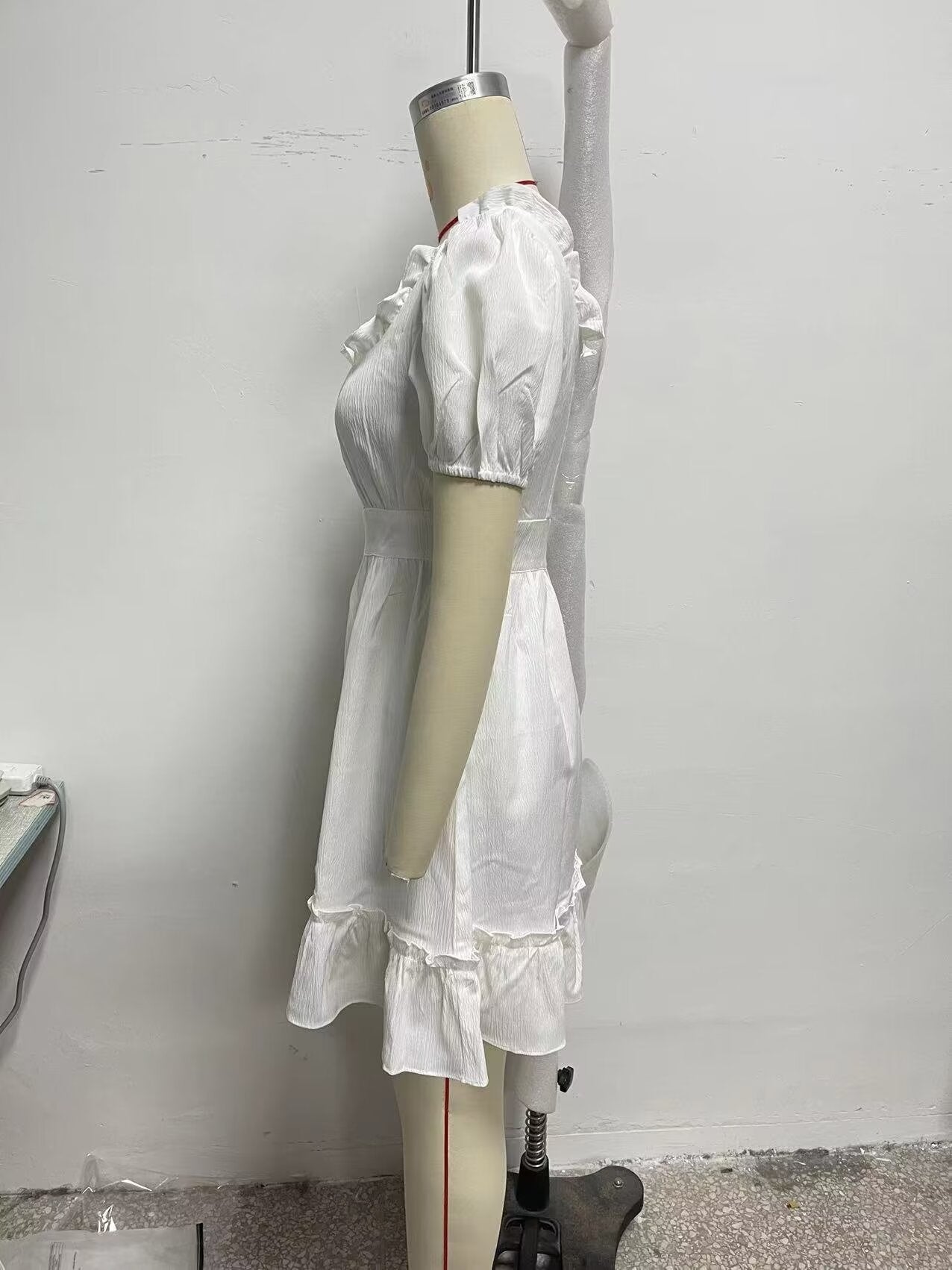 Spring Women Clothing Stylish Graceful Simple Solid Color Texture Ruffled Dress
