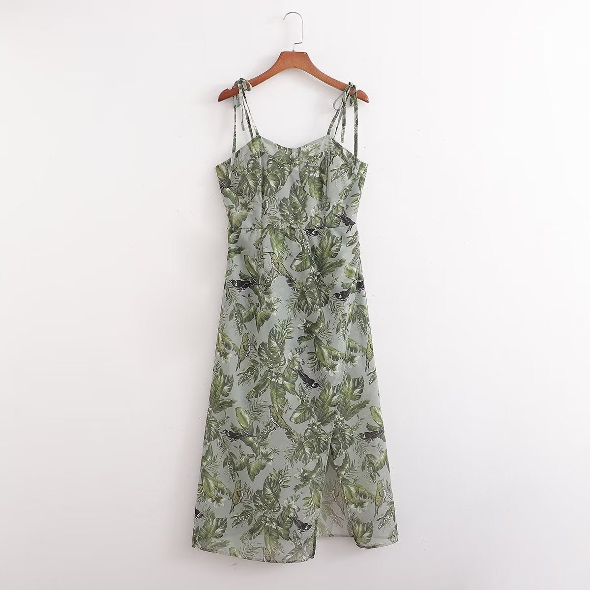 Women's Slit Tropical-Print V-Neck Maxi Dress