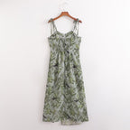 Women's Slit Tropical-Print V-Neck Maxi Dress