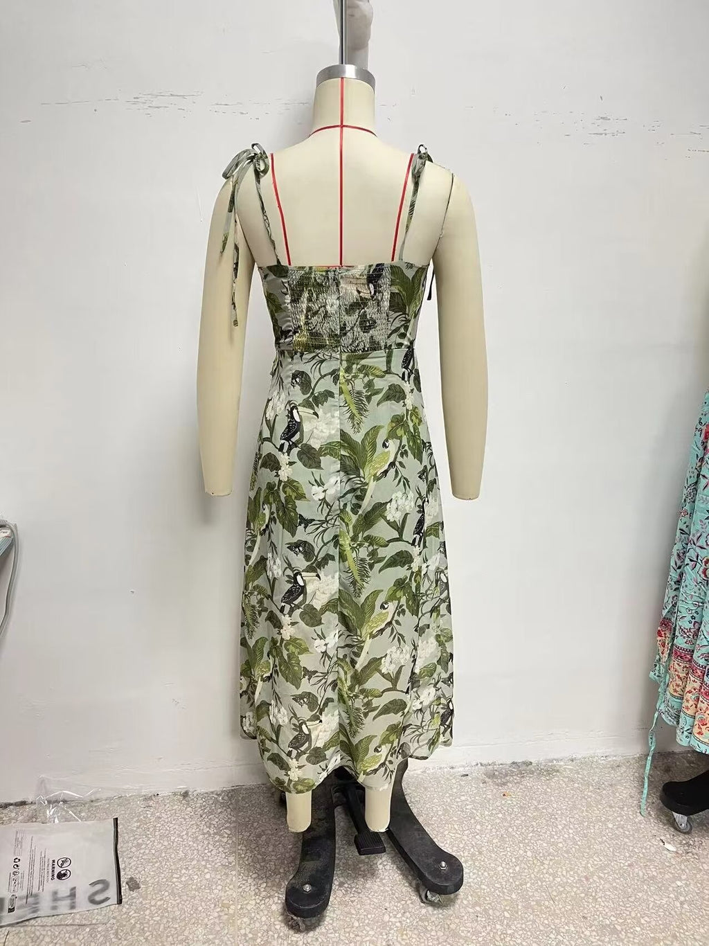 Women's Slit Tropical-Print V-Neck Maxi Dress