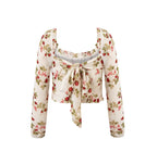Women’s Multicolor Floral Off Shoulder Long Sleeve Crop Top