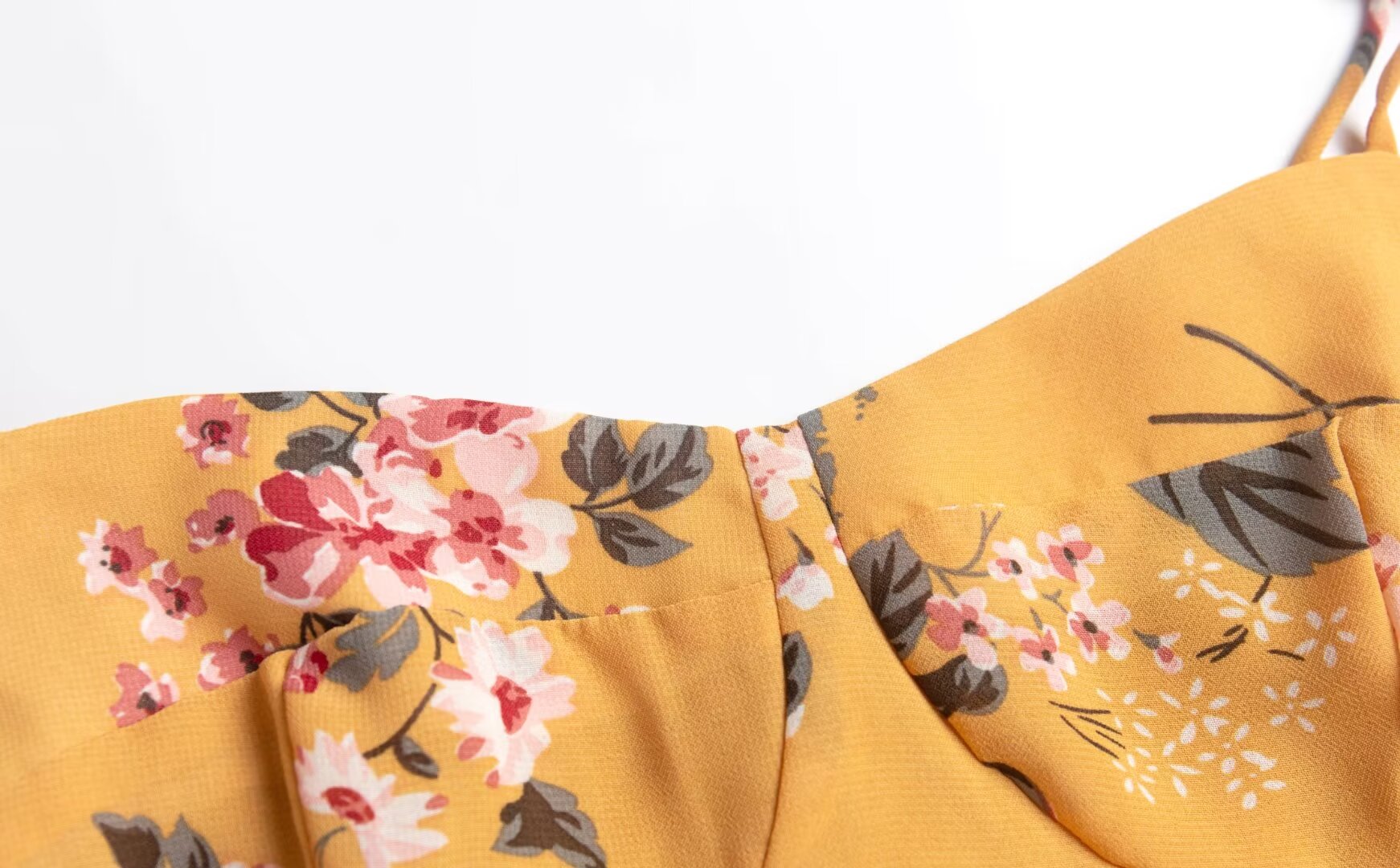 Women's V-Neck Floral Smocked Tie Split Sleeveless Midi Dress