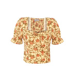 Women’s Floral Pleated Square Neck Pullover Top
