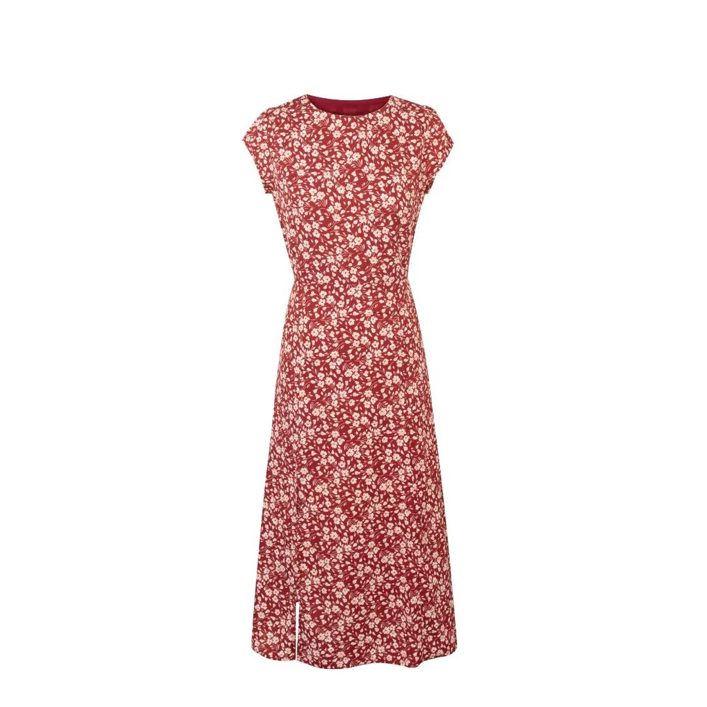 Women's French Floral Backless Split Midi Dress