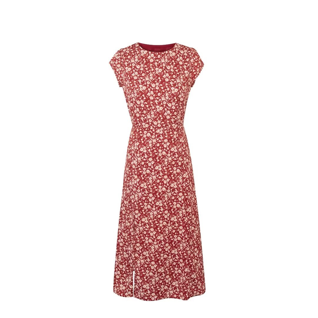 Women's French Floral Backless Split Midi Dress