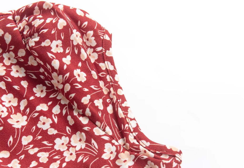 Women's French Floral Backless Split Midi Dress