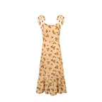 Women's V-Neck Floral Ruffle Smocked Sleeveless A-Line Midi Dress