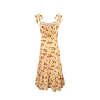 Women's V-Neck Floral Ruffle Smocked Sleeveless A-Line Midi Dress