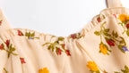 Women's V-Neck Floral Ruffle Smocked Sleeveless A-Line Midi Dress