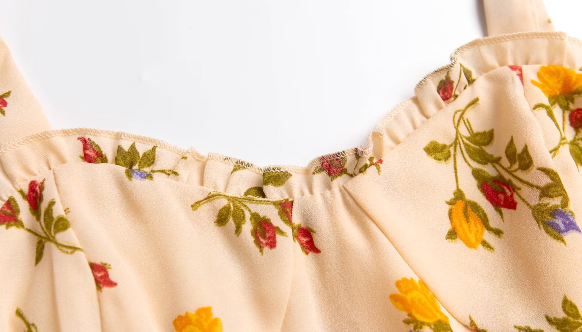 Women's V-Neck Floral Ruffle Smocked Sleeveless A-Line Midi Dress