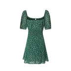 Women's Square-Neck Floral Tie Smocked Cutout Puff-Sleeve A-Line Mini Dress