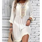Women Clothing Holiday Neckline Lace Decorative Beach Blouse Holiday Sun Protection Loose Blouse Crochet hook