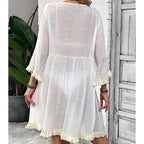 Women Clothing Holiday Neckline Lace Decorative Beach Blouse Holiday Sun Protection Loose Blouse Crochet hook