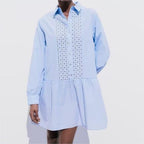 Women's Spring Hollow Out Cutout Embroidered Mini Long Sleeve Dress