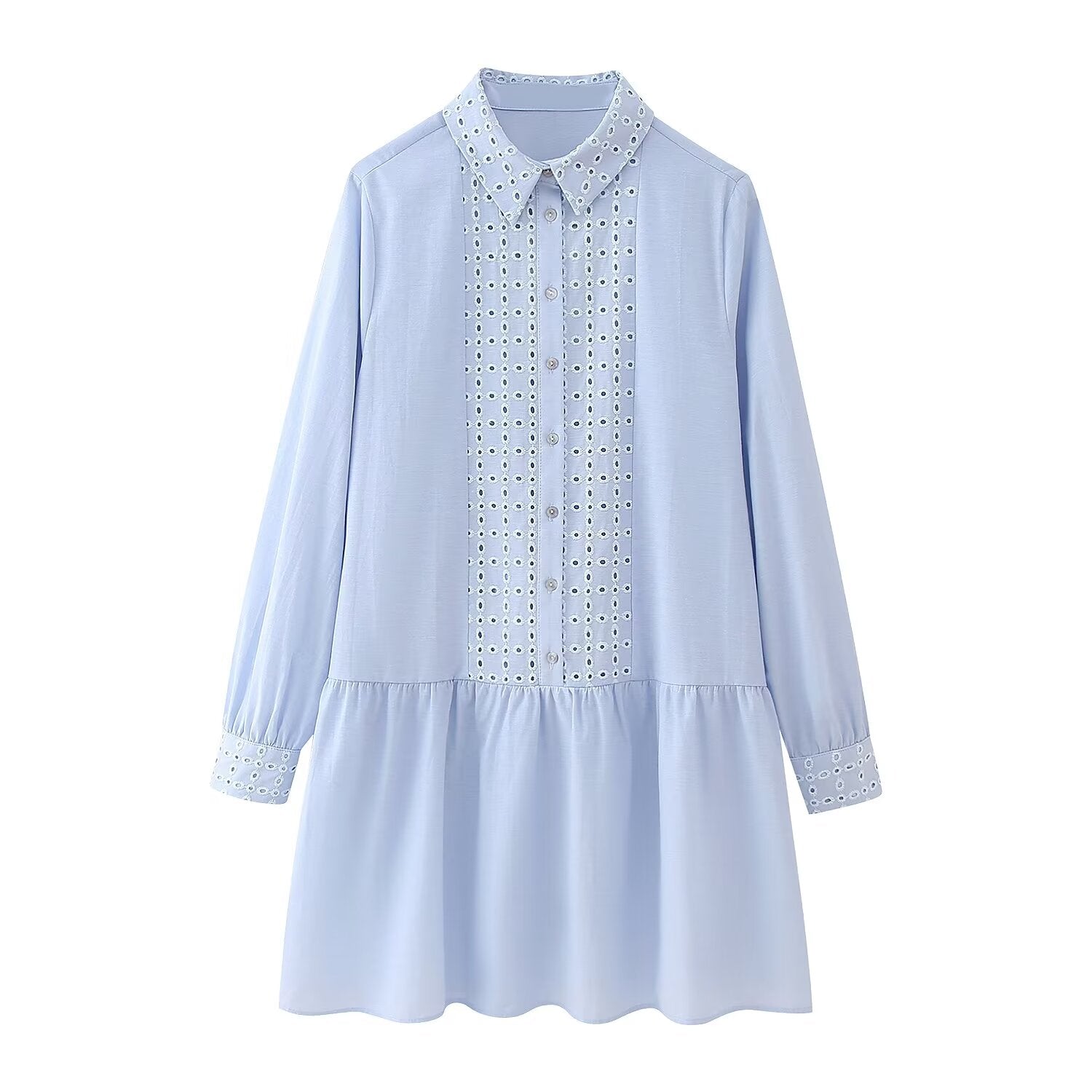 Women's Spring Hollow Out Cutout Embroidered Mini Long Sleeve Dress