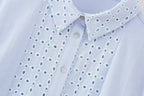 Women's Spring Hollow Out Cutout Embroidered Mini Long Sleeve Dress